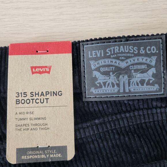 Levi's 315 Shaping Bootcut Corduroy Jeans Black Mid Rise Button Zip Size 30 10 - Picture 9 of 12